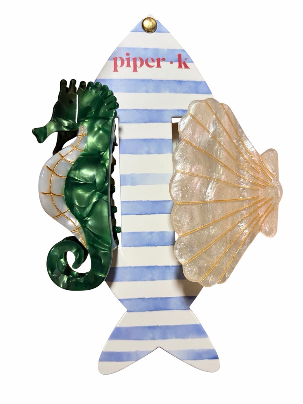 Piper Green Seahorse & Pearlescent Shell Decorative Hair Clips